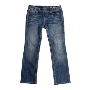 Miss Me Dark Wash Baroque Cross Embellished Straight Leg Jeans Size 31
